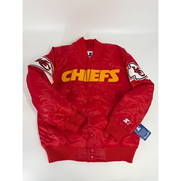Kansas City Chiefs Starter Triple Option Satin Jacket Red Yellow Mens Size S NWT